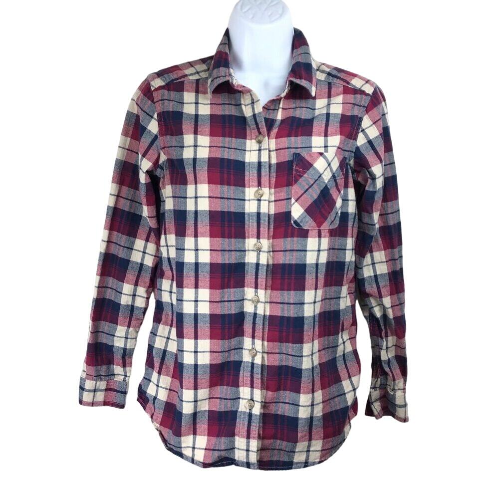 Eddie Bauer Blue Burgundy Plaid Button Up Shirt XS